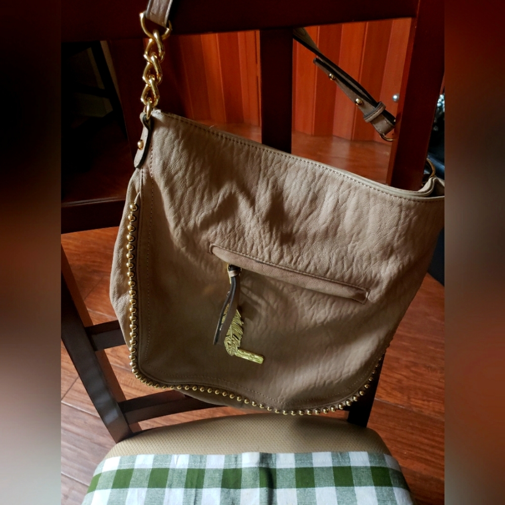 JESSICA SIMPSON convertible Hobo Leather Bag Tan with chains